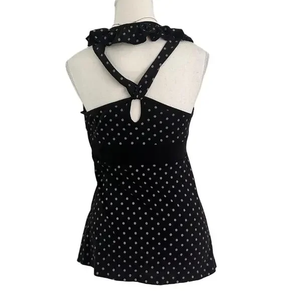 Black & White Polka Dot Baby Doll Cami With Cross Back & Ruffle Detail Size M - Picture 2 of 4